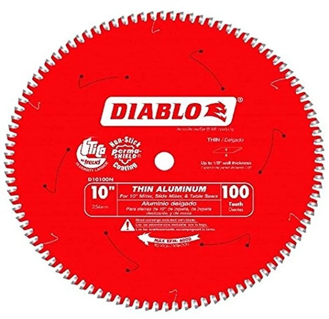 Main image of Saw Blade - 10" Diameter, 100 TCG Teeth, 5/8" Arbor for Thin Aluminum Cutting -.091" Kerf, -5 Degree Hook Angle.071" Plate, 6000 Max RPM - D10100N