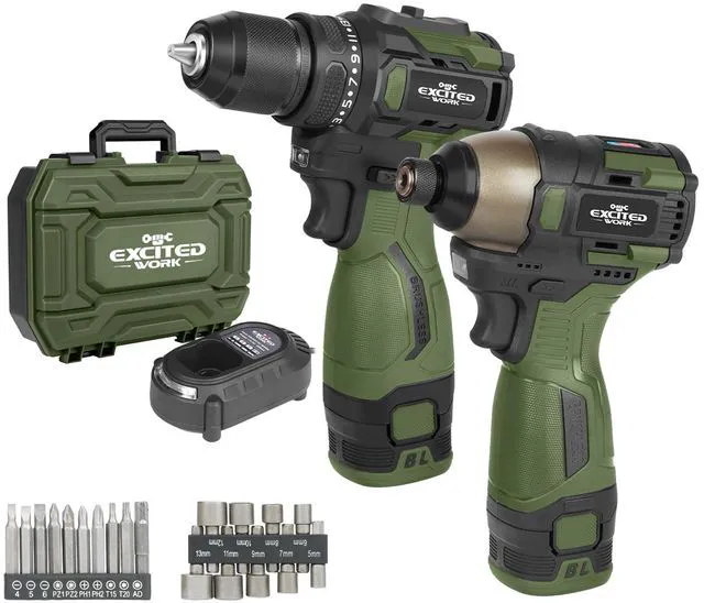 Main image of 17V Brushless Screwdriver Drill Set, 140Nm Cordless Impact Driver & 55Nm Electric Drill with 3 Adjustable Speed, 2 Batteries and Led Work Light