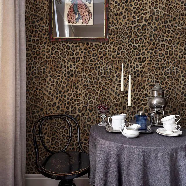 Alt view image 6 of 7 - Upgrade Brown Leopard Print Peel and Stick Wallpaper, 17.3" x 800" Waterproof Removable Self Adhesive Wallpaper, Unique Funky Cheetah Contact Paper for Bedroom, Bathroom, Decor,96.2 sq