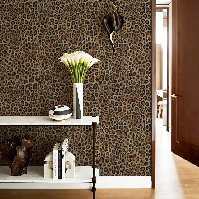 Alt view image 7 of 7 - Upgrade Brown Leopard Print Peel and Stick Wallpaper, 17.3" x 800" Waterproof Removable Self Adhesive Wallpaper, Unique Funky Cheetah Contact Paper for Bedroom, Bathroom, Decor,96.2 sq