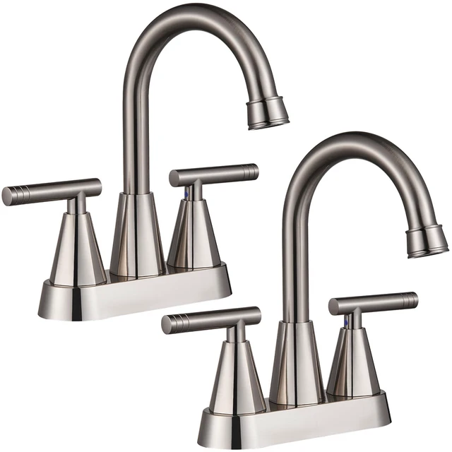 Main image of Brushed Nickel Bathroom Faucets, Centerset 4 Inch, 2 Pack Bathroom Sink Faucet with Pop Up Drain and Supply Hoses, 2 Handle Stainless Steel Faucet for Vanity, RV, Farmhouse