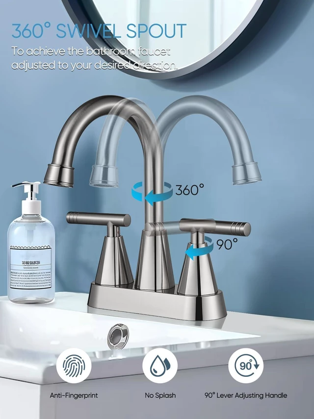 Alt view image 2 of 7 - Brushed Nickel Bathroom Faucets, Centerset 4 Inch, 2 Pack Bathroom Sink Faucet with Pop Up Drain and Supply Hoses, 2 Handle Stainless Steel Faucet for Vanity, RV, Farmhouse