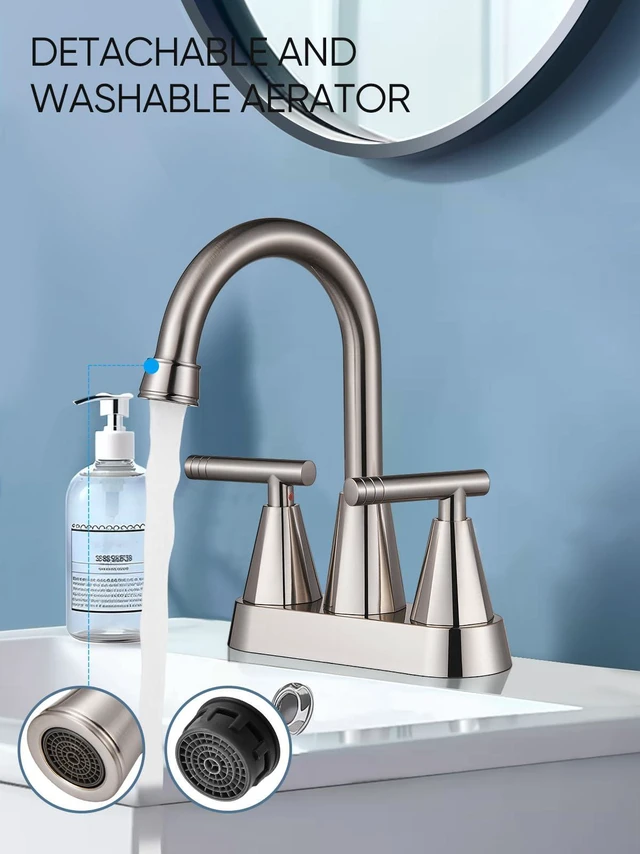 Alt view image 5 of 7 - Brushed Nickel Bathroom Faucets, Centerset 4 Inch, 2 Pack Bathroom Sink Faucet with Pop Up Drain and Supply Hoses, 2 Handle Stainless Steel Faucet for Vanity, RV, Farmhouse