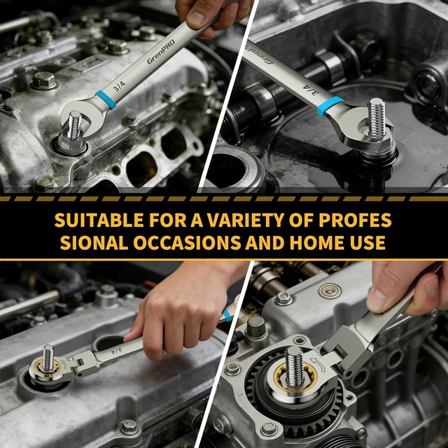 Alt view image 6 of 7 - 23PC Flex Head Ratcheting Wrench Set Metric&SAE OpenEnd Combination 1/4"-3/4"&6-18MM Bolt Gauge, Gray Nickel CR-V 72-Tooth 5-Degree Swing 12Pt Color Rings, Storage Box For Auto & Home Repair