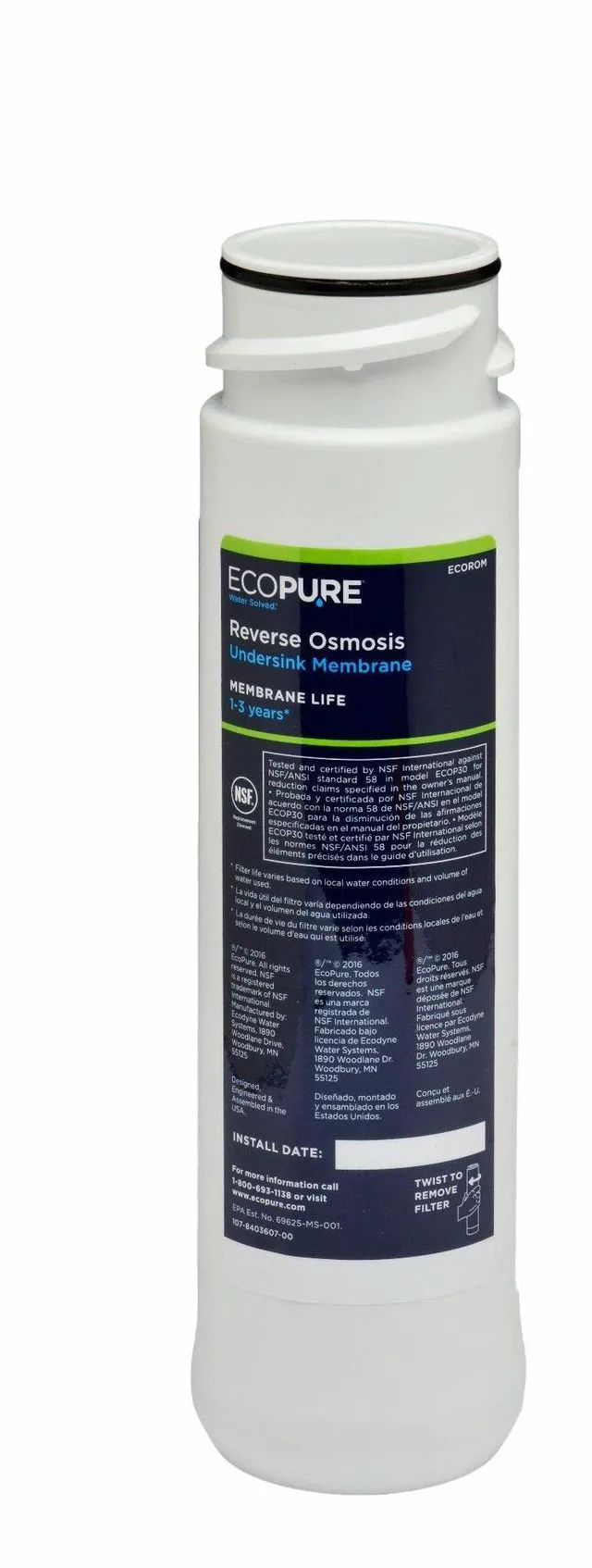 Main image of ECOROM Reverse Osmosis Membrane Replacement Fits ECOP30 & Select Kenmore & Brita RO Systems NSF-Certified Stage 2 Filter Reduces TDS, Lead, Chlorine & More 13 Year Life Easy Changes