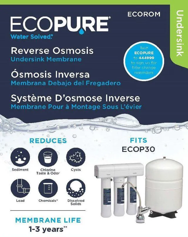 Alt view image 4 of 4 - ECOROM Reverse Osmosis Membrane Replacement Fits ECOP30 & Select Kenmore & Brita RO Systems NSF-Certified Stage 2 Filter Reduces TDS, Lead, Chlorine & More 13 Year Life Easy Changes