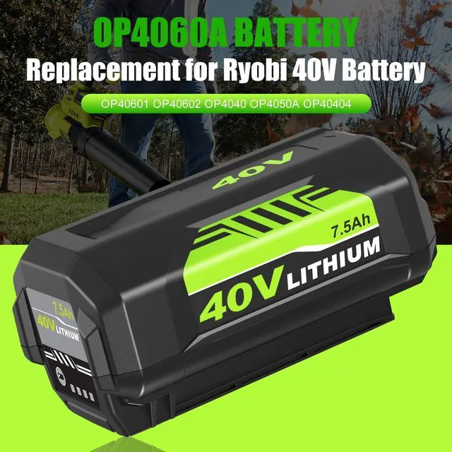 Alt view image 3 of 7 - 2 Packs OP4075A Battery Replacement for Ryobi 40V Battery 7500mAh(Green) Compatible with Ryobi 40 Volt Batteries OP40601 OP40602 OP4050A OP4050 OP40501 OP4040 OP40401 OP40404