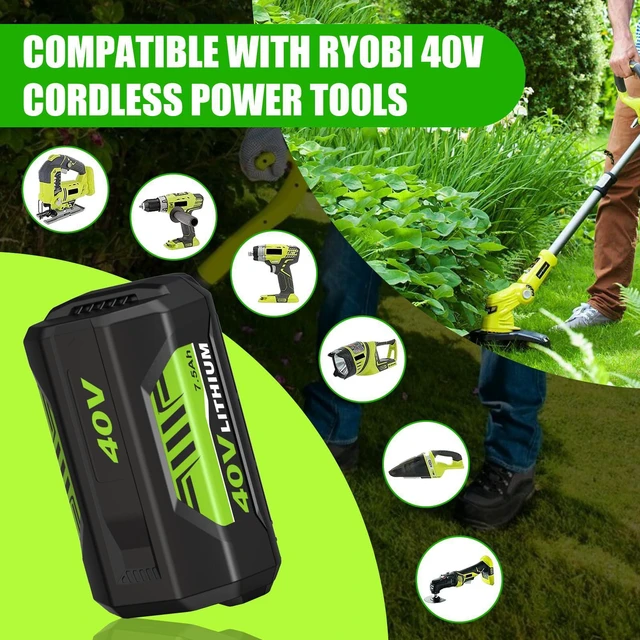 Alt view image 4 of 7 - 2 Packs OP4075A Battery Replacement for Ryobi 40V Battery 7500mAh(Green) Compatible with Ryobi 40 Volt Batteries OP40601 OP40602 OP4050A OP4050 OP40501 OP4040 OP40401 OP40404