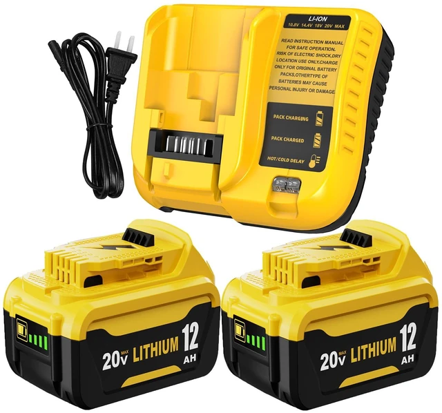 Main image of 2 Packs 12000mAh Replacement for Dewalt 20V Battery and Charger Combo Kit Compatible with Dewalt 20V Max Battery DCB208 DCB207 DCB206 DCB204 DCB203 DCB202 DCB201 and DCB107 Charger