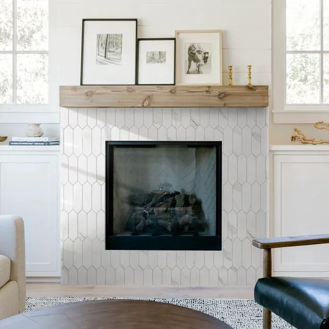Alt view image 6 of 7 - Glossy White Marble Backsplash Tile Peel and Stick, 12.8 x 12.8 Inch 10 Sheets Long Hexagon PVC Self Adhesive Mosaic Wall Tiles Stick on Backsplash for Kitchen and Bathroom