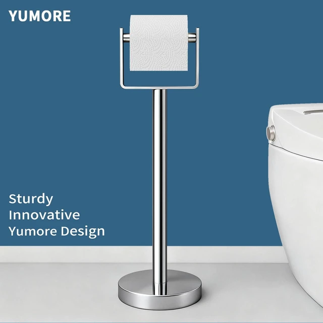 Alt view image 2 of 7 - Heavy Duty Toilet Paper Holder Stand, Extra-Weighted Base No Tipping Stainless Steel Toilet Paper Stand, Free Standing Floor Tissue Roll Holder for Bathroom, Chrome 200UP