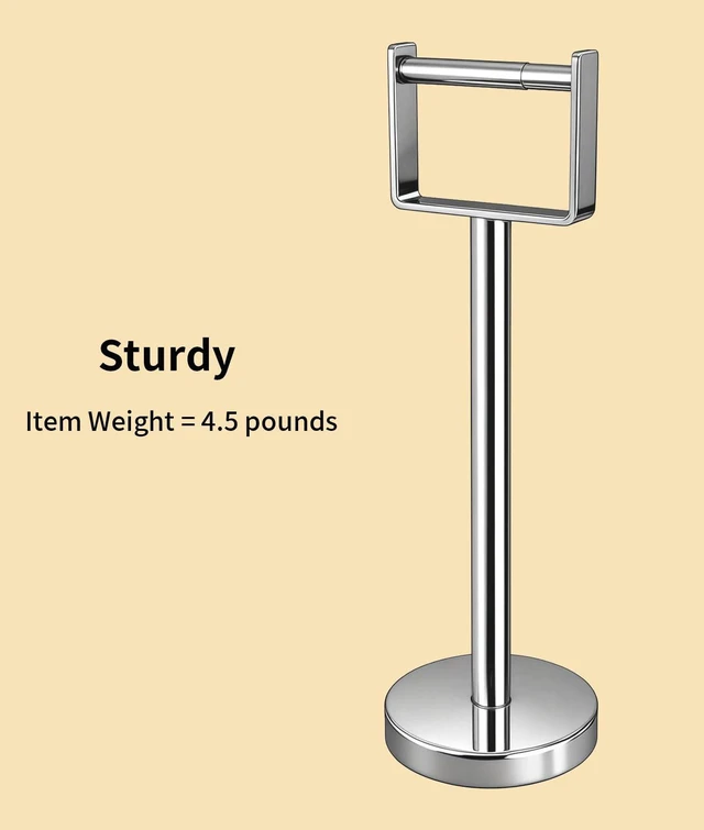 Alt view image 3 of 7 - Heavy Duty Toilet Paper Holder Stand, Extra-Weighted Base No Tipping Stainless Steel Toilet Paper Stand, Free Standing Floor Tissue Roll Holder for Bathroom, Chrome 200UP