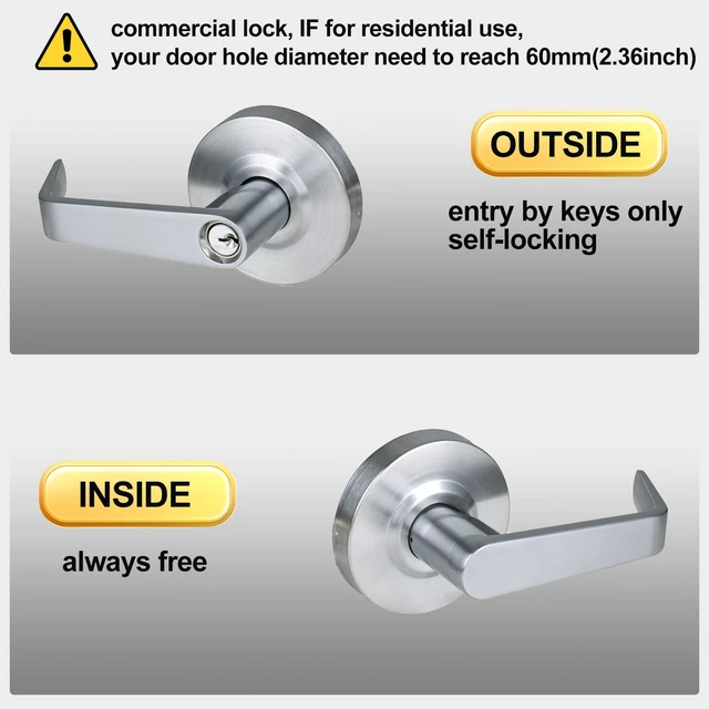 Alt view image 3 of 7 - Storeroom Door Handle Heavy Duty Grade 2 Commercial Door Locks 2-3/4''Backset, Non-Handed, UL 3 Hour Fire Rated, ADA Compliant, Satin Chrome Finish 26D, X-XG-ST-70