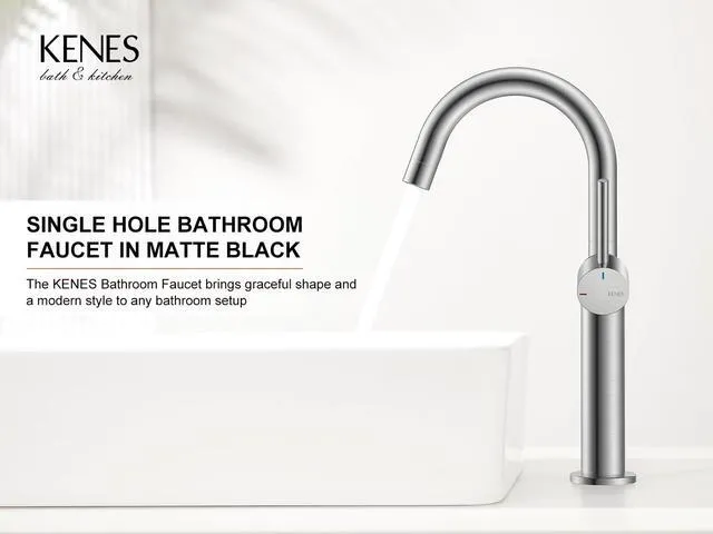 Alt view image 2 of 7 - Brushed Nickel Vessel Sink Faucet Single Handle, Tall Bathroom Faucet Vessel Bowl Faucet with Pop Up Drain & Supply Lines, Lead-Free cUPC & NSF Certified, 1 Hole Faucet for Vanity RV Restroom