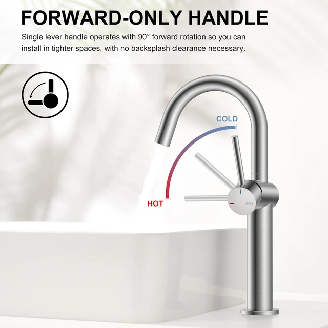 Alt view image 4 of 7 - Brushed Nickel Vessel Sink Faucet Single Handle, Tall Bathroom Faucet Vessel Bowl Faucet with Pop Up Drain & Supply Lines, Lead-Free cUPC & NSF Certified, 1 Hole Faucet for Vanity RV Restroom