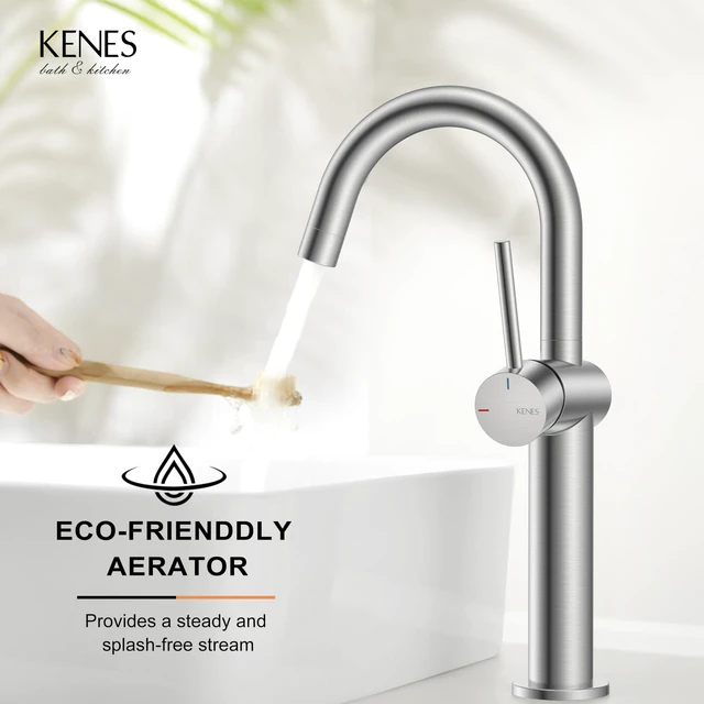 Alt view image 5 of 7 - Brushed Nickel Vessel Sink Faucet Single Handle, Tall Bathroom Faucet Vessel Bowl Faucet with Pop Up Drain & Supply Lines, Lead-Free cUPC & NSF Certified, 1 Hole Faucet for Vanity RV Restroom