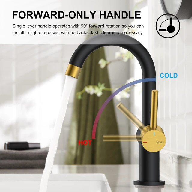Alt view image 4 of 7 - Black and Gold Single Handle Bathroom Faucet, 1 Hole Vanity Faucet Bathroom Sink Faucet with Pop Up Drain & 6 Inch Deck Plate, Lead-Free cUPC & NSF Certified, 1 Handle Faucet for Vanity RV Bar