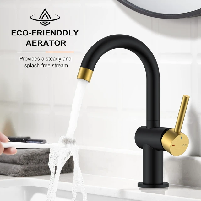 Alt view image 5 of 7 - Black and Gold Single Handle Bathroom Faucet, 1 Hole Vanity Faucet Bathroom Sink Faucet with Pop Up Drain & 6 Inch Deck Plate, Lead-Free cUPC & NSF Certified, 1 Handle Faucet for Vanity RV Bar