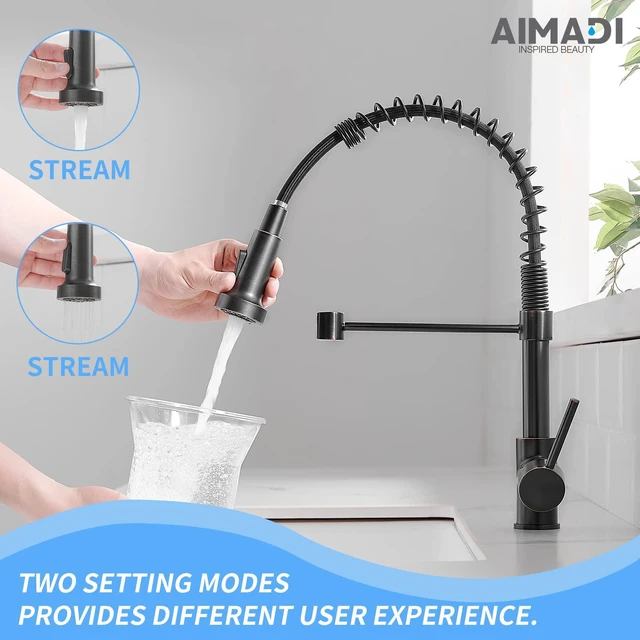 Alt view image 2 of 6 - Oil Rubbed Bronze Kitchen Faucet, Commercial Single Handle Single Hole Bronze Kitchen Faucet with Pull Down Sprayer grifo para fregaderos de cocina