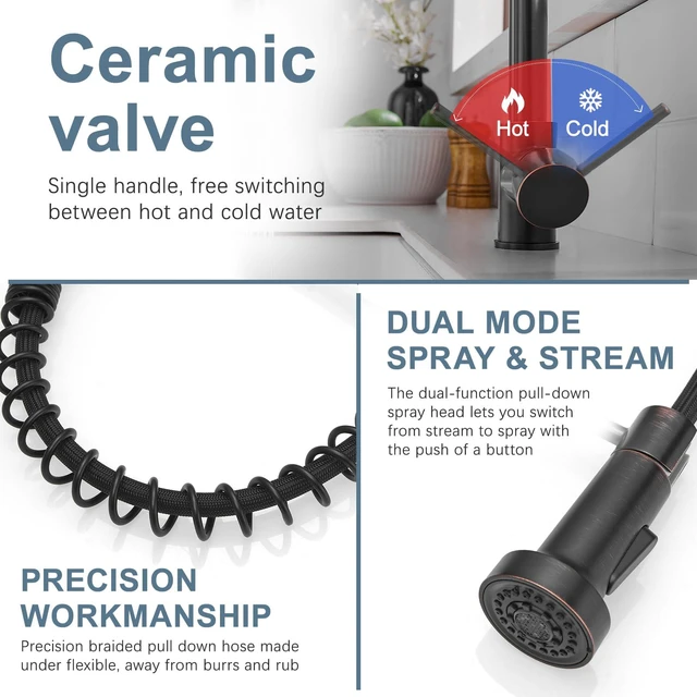 Alt view image 3 of 6 - Oil Rubbed Bronze Kitchen Faucet, Commercial Single Handle Single Hole Bronze Kitchen Faucet with Pull Down Sprayer grifo para fregaderos de cocina