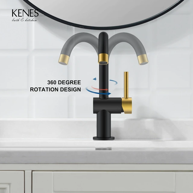 Alt view image 7 of 7 - Black and Gold Single Handle Bathroom Faucet, 1 Hole Vanity Faucet Bathroom Sink Faucet with Pop Up Drain & 6 Inch Deck Plate, Lead-Free cUPC & NSF Certified, 1 Handle Faucet for Vanity RV Bar