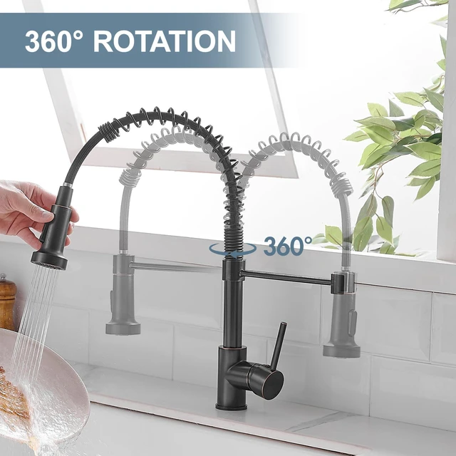 Alt view image 4 of 6 - Oil Rubbed Bronze Kitchen Faucet, Commercial Single Handle Single Hole Bronze Kitchen Faucet with Pull Down Sprayer grifo para fregaderos de cocina