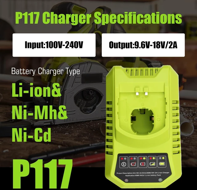 Alt view image 3 of 7 - 2 Packs 8Ah Replacement for Ryobi 18V Battery and P117 Charger(Green) Compatible with Ryobi 18 Volt Batteries P108 P189 P190 P109 P107 P105 P104 P103 P102 P122