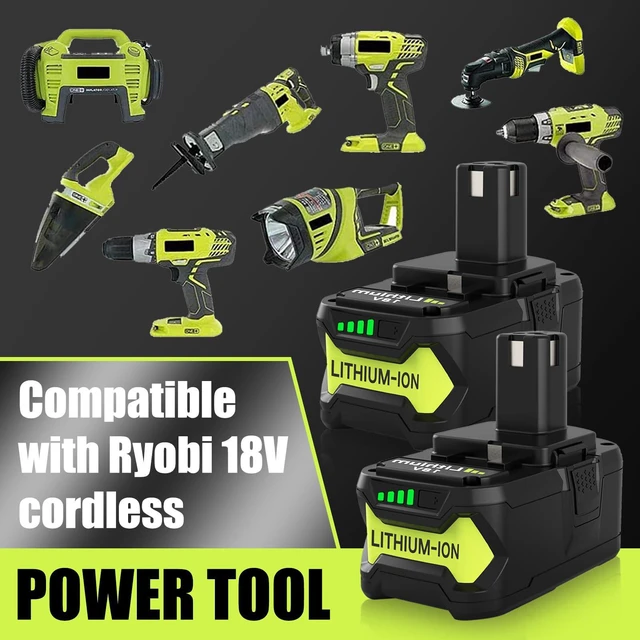 Alt view image 4 of 7 - 2 Packs 8Ah Replacement for Ryobi 18V Battery and P117 Charger(Green) Compatible with Ryobi 18 Volt Batteries P108 P189 P190 P109 P107 P105 P104 P103 P102 P122
