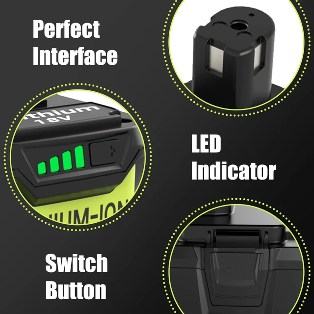 Alt view image 6 of 7 - 2 Packs 8Ah Replacement for Ryobi 18V Battery and P117 Charger(Green) Compatible with Ryobi 18 Volt Batteries P108 P189 P190 P109 P107 P105 P104 P103 P102 P122