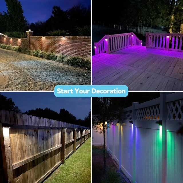 Alt view image 3 of 7 - Solar Fence Lights, Outdoor Waterproof Warm White & Color Glowt, LED, for Backyard, Patio, Deck Railing, Stair Handrail, Pool and Wall (8 Packs)