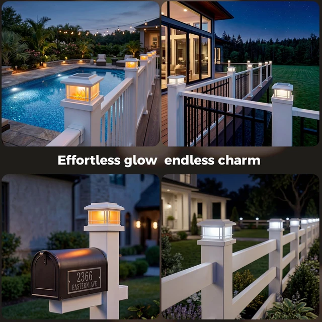 Alt view image 6 of 6 - Flickering Flame Solar Post Cap Lights Outdoor, White Post Lights with 3 Color Temperature, Fits 3.5" 4" 4.5" 5" Wood/Vinyl Posts, IP64 Waterproof Fence Deck Lights for Garden Patio Yard 8 Pack
