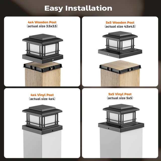 Alt view image 5 of 6 - Flickering Flame Solar Post Cap Lights Outdoor, Black Post Lights with 3 Color Temperature, Fits 3.5" 4" 4.5" 5" Wood/Vinyl Posts, IP64 Waterproof Fence Deck Lights for Garden Patio Yard 12Pack