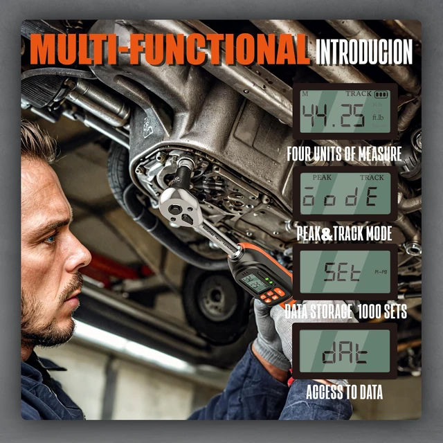 Alt view image 7 of 7 - 3/8 Digital Torque Wrench Inch Pound (2.21-44.25 Ft. Lb / 3-60 N.m) ±2% Accuracy Sound and Light Alert Peak & Track Electronic Display for Mechanic DIY Motorcycle Bicycle Car Spark Plug Repair