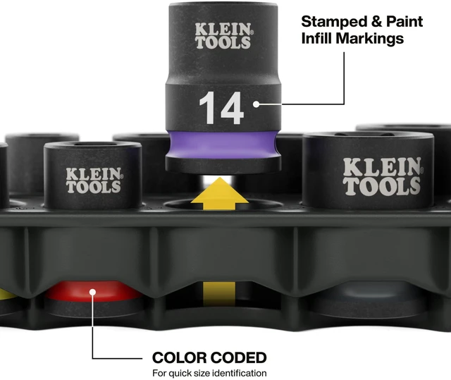 Alt view image 4 of 7 - 80207 Grab-And-Go Impact Socket Sets, SAE and Metric, 20-Piece Set with Sleeves, Carabiners, 3/8-Inch Drive, Color-Coded, 1/4-Inch to 3/4-Inch, 8 mm to 19 mm Sockets