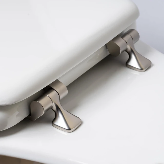 Alt view image 2 of 7 - 1844BNA 000 Toilet Seat with Brushed Nickel Hinges will Never Come Loose, ELONGATE, White - Brushed Nickel