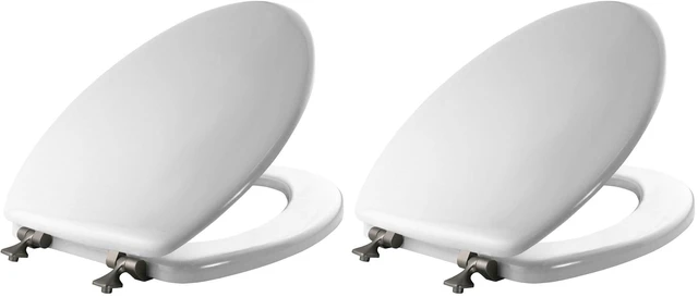 Main image of 1844BNA 000 Toilet Seat with Brushed Nickel Hinges will Never Come Loose, ELONGATE, White - Brushed Nickel (Pack of 2)