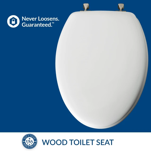 Alt view image 3 of 7 - 1844BNA 000 Toilet Seat with Brushed Nickel Hinges will Never Come Loose, ELONGATE, White - Brushed Nickel