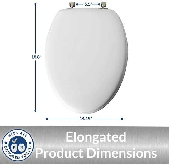 Alt view image 5 of 7 - 1844BNA 000 Toilet Seat with Brushed Nickel Hinges will Never Come Loose, ELONGATE, White - Brushed Nickel