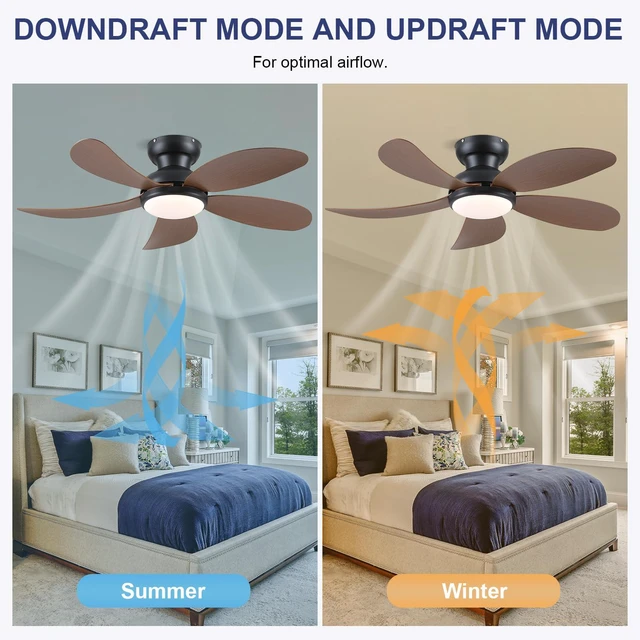 Alt view image 4 of 7 - 42" Brown Modern Low Profile Ceiling Fans with Lights and Remote Super Large Airflow with 6 Wind Speeds, Reversible, Dimmable 3 CCT LED, 30W Noiseless DC Motor,Timer, for Bedroom Kitchen