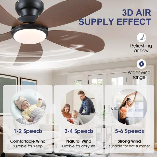 Alt view image 5 of 7 - 42" Brown Modern Low Profile Ceiling Fans with Lights and Remote Super Large Airflow with 6 Wind Speeds, Reversible, Dimmable 3 CCT LED, 30W Noiseless DC Motor,Timer, for Bedroom Kitchen