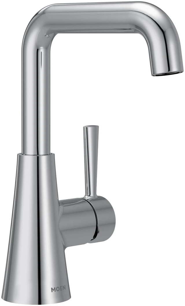 Main image of Ronan Chrome Double Bend Single Hole Modern Bathroom Sink Faucet with Optional Deckplate and Spring Loaded Drain Assembly, 84024