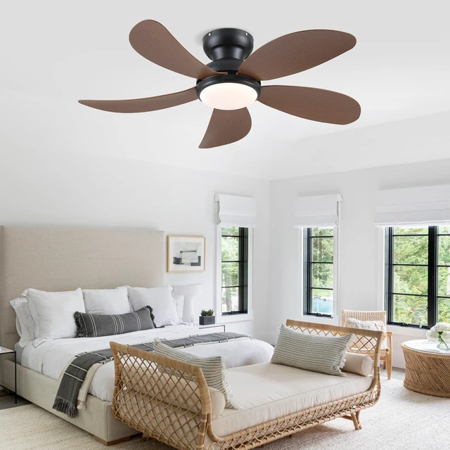 Alt view image 7 of 7 - 42" Brown Modern Low Profile Ceiling Fans with Lights and Remote Super Large Airflow with 6 Wind Speeds, Reversible, Dimmable 3 CCT LED, 30W Noiseless DC Motor,Timer, for Bedroom Kitchen