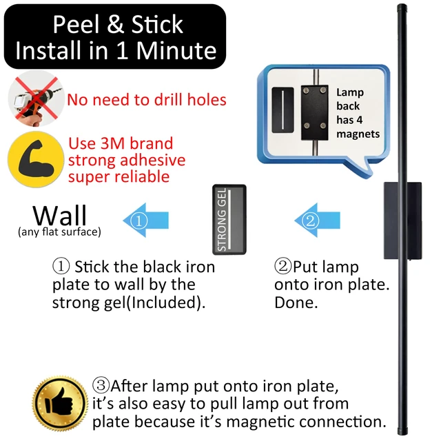 Alt view image 2 of 7 - Peel and Stick on Battery Operated Wall Sconces Set of 2 Easy Install No Drilling Sconces, Wireless Rechargeable Adhesive Wall Lights for Pictures, Living Room, Bedroom (28.3'')