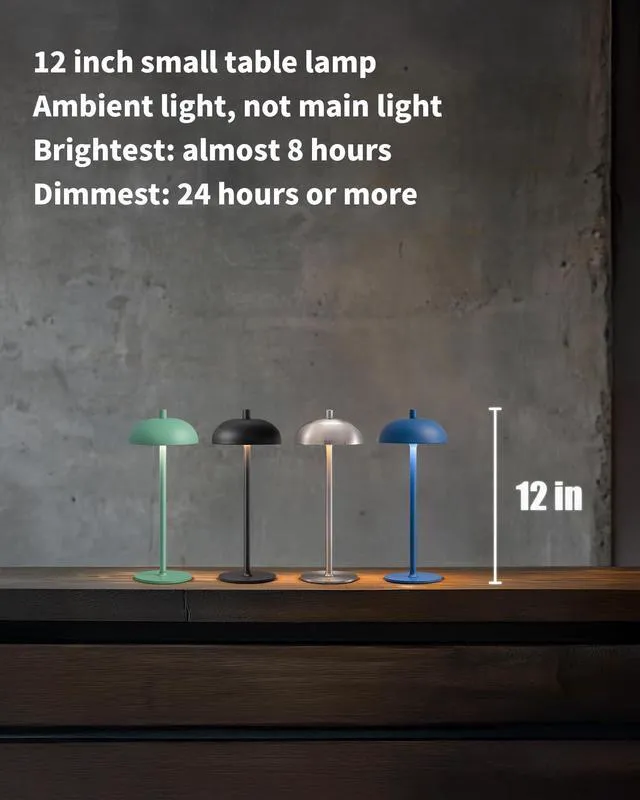 Alt view image 2 of 7 - 12" Cordless Table Lamps Set of 2, Nickel Modern Portable Desk Lamp LED, 3 Color Dimming, Rechargeable, Battery Operated Lights for Bedroom, Outdoor, Restaurant, Bedside, Night Light, Gifts