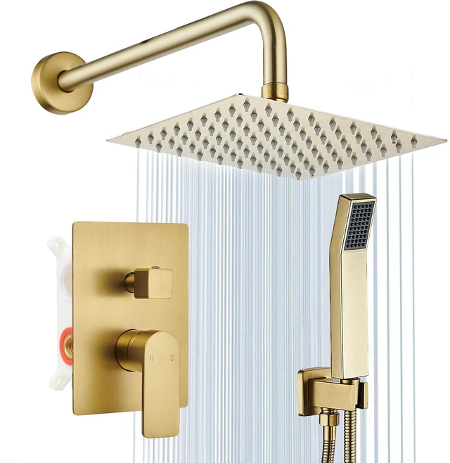 Main image of Shower Faucet Set With 8" Shower Head And Handheld Gold Wall Mounted Shower System Valve Include 2 Function
