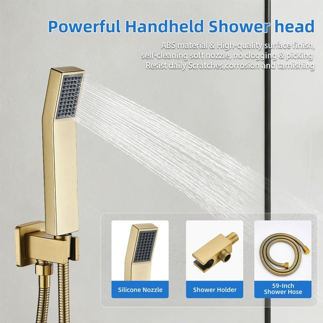Alt view image 4 of 7 - Shower Faucet Set With 8" Shower Head And Handheld Gold Wall Mounted Shower System Valve Include 2 Function