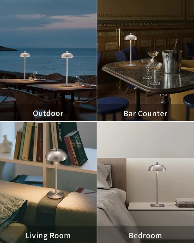 Alt view image 6 of 7 - 12" Cordless Table Lamps Set of 2, Nickel Modern Portable Desk Lamp LED, 3 Color Dimming, Rechargeable, Battery Operated Lights for Bedroom, Outdoor, Restaurant, Bedside, Night Light, Gifts