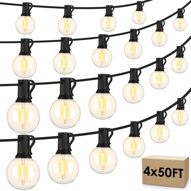 Main image of 200Ft(4x50Ft) Outdoor String Lights, G40 Globe Patio Lights Connectable with 100+6 Waterproof LED Bulbs for Backyard Garden Porch-Black Wire