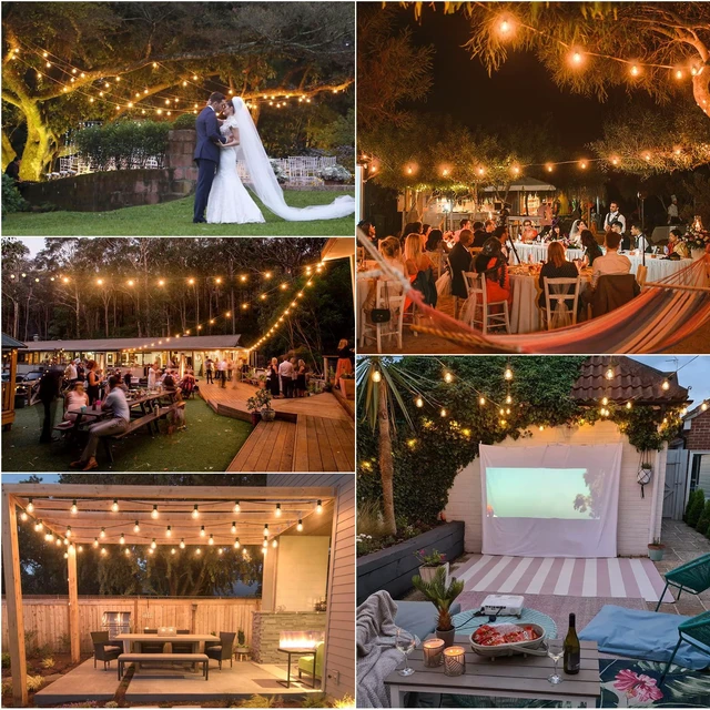 Alt view image 6 of 6 - 200Ft(4x50Ft) Outdoor String Lights, G40 Globe Patio Lights Connectable with 100+6 Waterproof LED Bulbs for Backyard Garden Porch-Black Wire