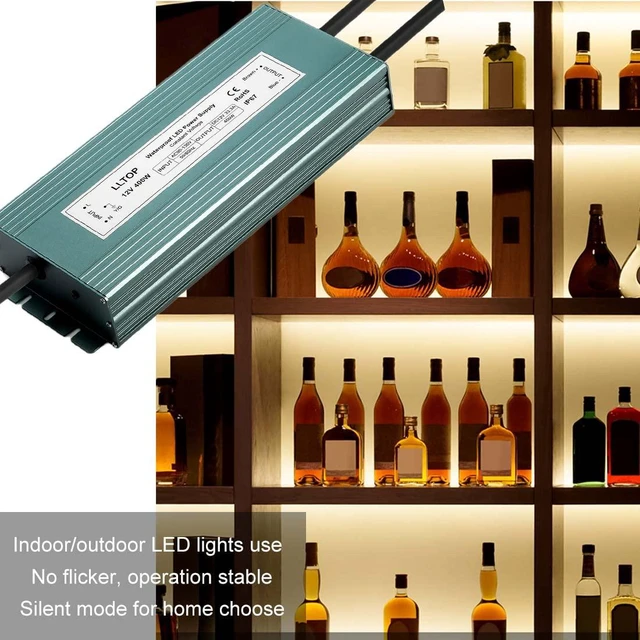 Alt view image 5 of 7 - 12V DC LED Driver Waterproof IP67 Power Supply 400W 33.3A AC100-264V Input, Ultra Thin, Aluminum Case, LED Low Voltage Transformer, For Indoor Outdoor LED Lights